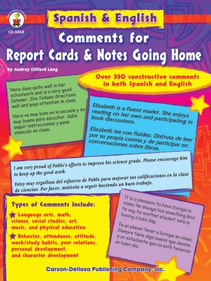 cover image of Spanish & English Comments for Report Cards, Grades K - 5